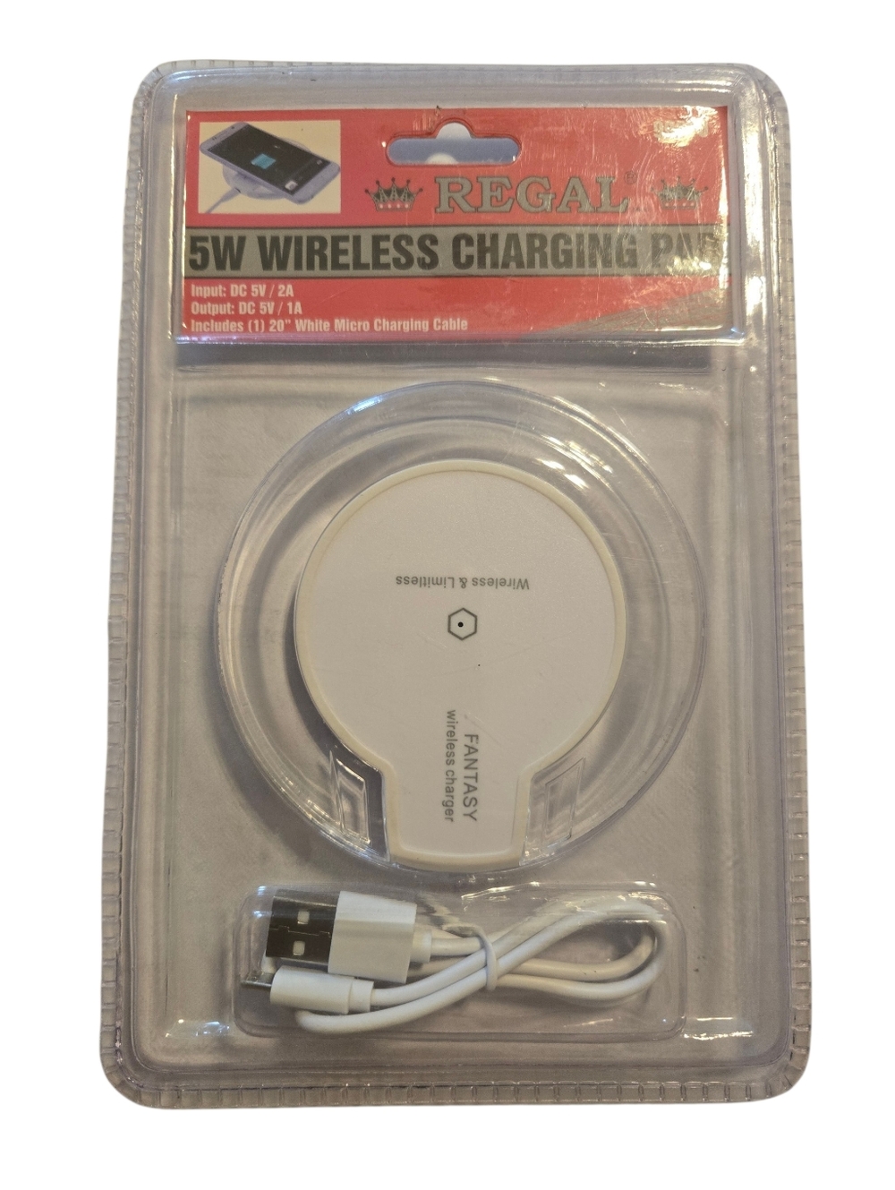 Wreless charging pad with a white micro USB charging Regal 5 NIB